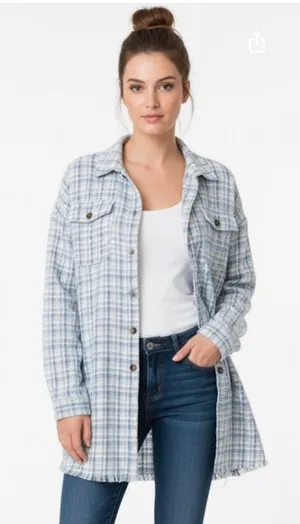 SHEIN trendy blue tweed shirt jacket size large thumbnail 1