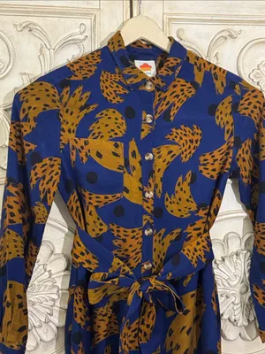Farm Rio Banana Blue & Brown Printed Jumpsuit with Tie Waist Size Small thumbnail 5
