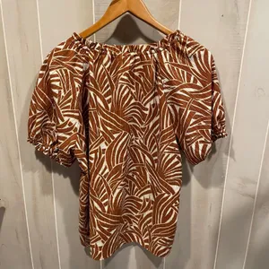 Cute Ann Taylor tropical deep orange flowy beach top pool breezy elastic trim thumbnail 5