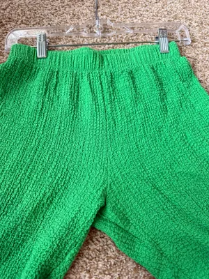 Zara Bright Green Stretch Textured High Rise Pull On Flare Pants Size Small thumbnail 5