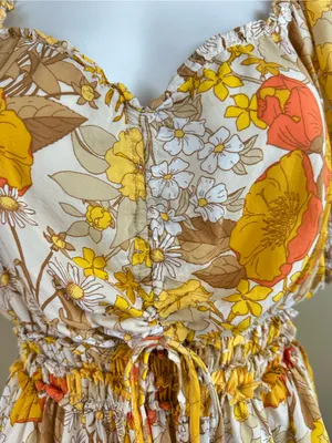 Cato Floral Milkmaid Top L Cottagecore Smocked Puff Sleeve Boho 70s Festival thumbnail 3