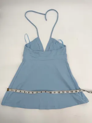 Susana Monaco Halter Top Womens XS Light Blue Ruched Gathered Vneck Stretch Tank thumbnail 7