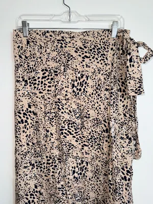Maurices Animal Print High Rise Faux Wrap Midi Skirt Tan Black thumbnail 4