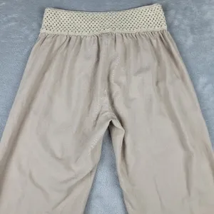 Kiss & Cry Linen Blend Pants Beige Crochet Elastic Waist Size L Large thumbnail 10