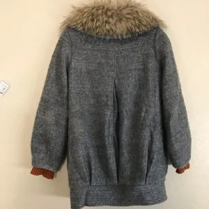 Vero‎ Moda gray coat fur orange wool blend thumbnail 6