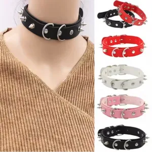Red and Black Spiked Leather choker Collars Black & Red Bundle thumbnail 4