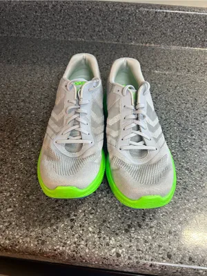 Skechers Light Gray Athletic Sneakers with Neon Green Soles thumbnail 6