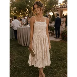 Just Me Ivory Delicate Lace Spaghetti Strap Romantic Midi Dress Medium thumbnail 9