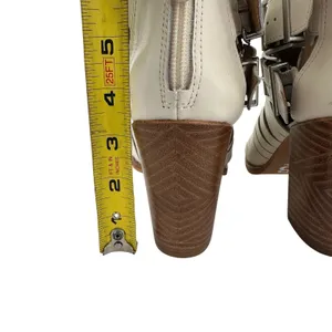Gianni Bini Cream Leather Caged Ankle Booties cutout Pointed Toe‎ Block Heel 6M thumbnail 4