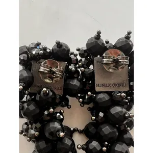 New Brunello Cucinelli Black Beaded Cluster Tassel Drop Earrings thumbnail 3