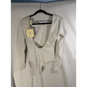 Easy Clothes Grey Ribbed Open Back Bodysuit Gold Button Cuffs SK13040 S/M thumbnail 7