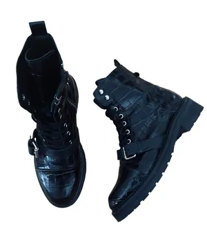 AllSaints Donita Croco Leather Combat Boots thumbnail 1