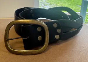 Vintage Style Black Braided‎ Leather Belt Brass Buckle Size Medium Boho Western thumbnail 1
