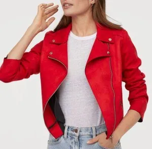 Red Suede Leather Biker Jacket thumbnail 1