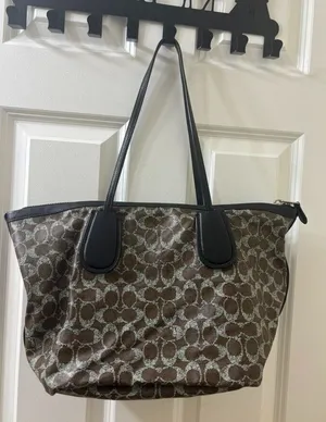Coach F33504 Taxi Zip Top Tote In Signature Coated Canvas Women Bag Brown thumbnail 1