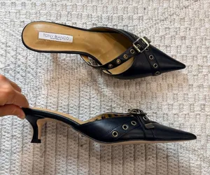 Tony Bianco Savior Kitten Heel Mules in Black Nappa thumbnail 1