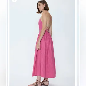 Pistola Sadee Open Back Midi Dress Magenta Pink Stripe Cotton Summer Sundress L thumbnail 4