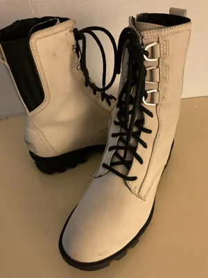 Sorel Women's off White leather Lace-Up Combat Boots with Black Laces 8 thumbnail 1