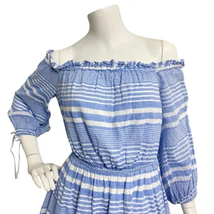 LOVERS + FRIENDS Womens XS Blue‎ White Striped Off Shoulder Nautical Mini Dress thumbnail 7