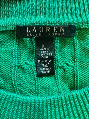 Lauren Ralph Lauren Kelly Green Cable Knit Classic Preppy Academia Sweater Sz XL thumbnail 4