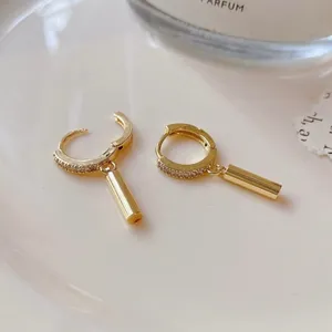 18K Gold Plated Circle Bar Dangle Drop Earrings for Women,Huggie Hoop Earrings thumbnail 2