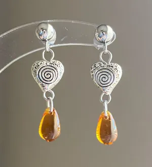 Handmade retro vintage fairy boho funky hippie style quality spiral heart dangle earrings🌀🤎🌱 thumbnail 4