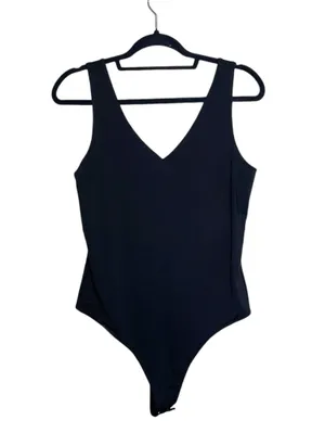 Maurices Edgely NWT Solid Black Double V Sleeveless Thong Bodysuit thumbnail 2