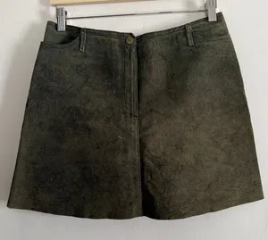 90s Vintage HUGO BUSCATI | Olive Green Suede Mini Skirt | 10 | Minimalist thumbnail 1