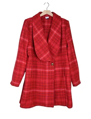 Cabi Women's XL Red Plaid Shawl Collar Evita Coat thumbnail 1