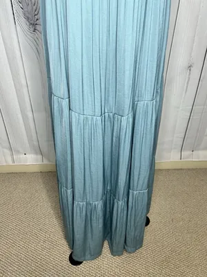 Soma WKND Tiered Satin Maxi Bra Dress Sz L Adjustable Straps Mineral Green thumbnail 9