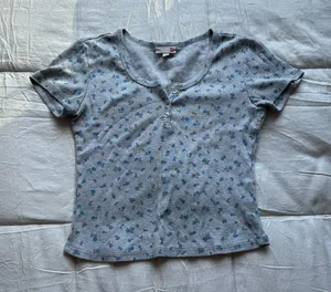 blue and gray floral top thumbnail 1