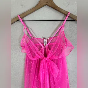 Victoria’s Secret Hot Pink Swiss Dot Sheer Mesh Babydoll Bow Tie Front $80 Small thumbnail 8
