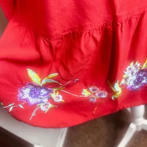 ASOS Red Embroidered Floral Mini Dress V-Neck Ruffle Sleeve Boho Shift US 4 thumbnail 5