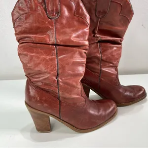 Steve Madden Cowgirl Boots Distressed Slouch Leather Mid Calf Brown Red 6M Boho thumbnail 7