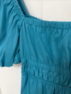 Women's Teal Puff-Sleeve Midi Dress - Brand: thumbnail 4