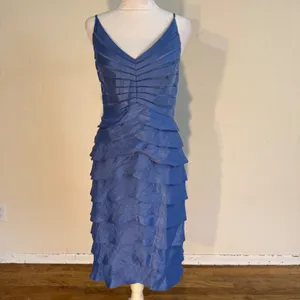 Adrianna Papell Occasions Blue Tiered Ruffle Cocktail Dress Metallic Size‎ 12 thumbnail 2