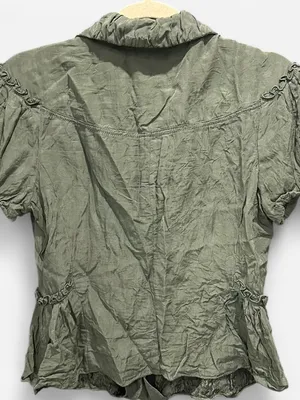 Max Studio Olive Green Silk Blend Peplum Blouse Size 6 M Y2K Boho thumbnail 4