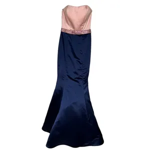 Sherri Hill Pink, Navy Empire Waist Strapless Mermaid Full Length Formal Gown 0 thumbnail 6