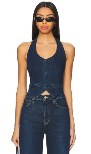 Good American Denim Halter Vest Indigo724 Size S NWT thumbnail 1