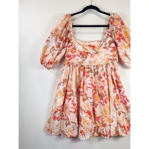 Abercrombie Fitch Mini Dress Beige Emerson Poplin Puffed Boho Medium Petite thumbnail 6