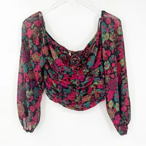 Free People On Lala Floral Long Sleeve Crop Top Women's Size‎ S Festival Boho thumbnail 2