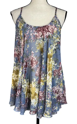 Umgee Large A-Line Top Sheer Floral Sleeveless Adjustable Straps Lightweight thumbnail 1