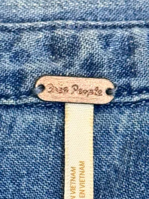 Free People Get Free Denim Mini Dress S Godet Swing Puff Sleeve Pockets Cotton thumbnail 4