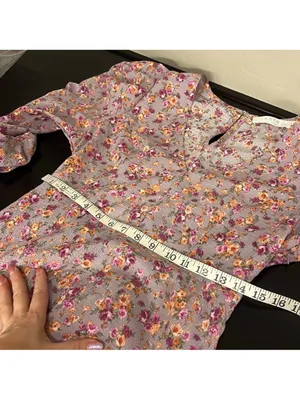 ASTR the Label Puff Sleeve V-Neck Back Cutout Midi Dress, purple peach floral XL thumbnail 11