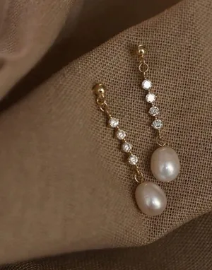 Elegant white pearl dangle drop earrings for women thumbnail 3