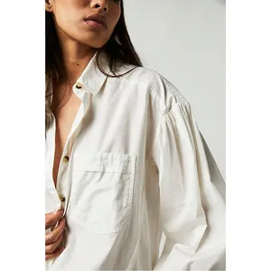 Free People Bohemian Preppy Oversized Happy Hour Solid Poplin Top White Medium thumbnail 10