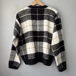 Vintage Boxy Plaid Sweater Size Medium Wool Cardigan Preppy Old Money Academia thumbnail 4