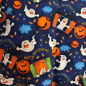 Womens Happy Halloween Scrubs Top S M By V Life Bust 40” Navy Ghosts Bats Moons thumbnail 4