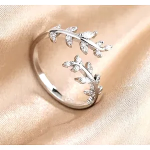 Boutique Sparkly 5a Cz‎ Leaf Ring | White Gold Plated Sterling Silver thumbnail 13