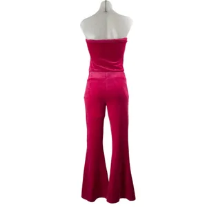 Forever 21 Hello Kitty Pink Tube Bandeau Rhinestone Flare Pants 2 Piece Set Sz S thumbnail 3